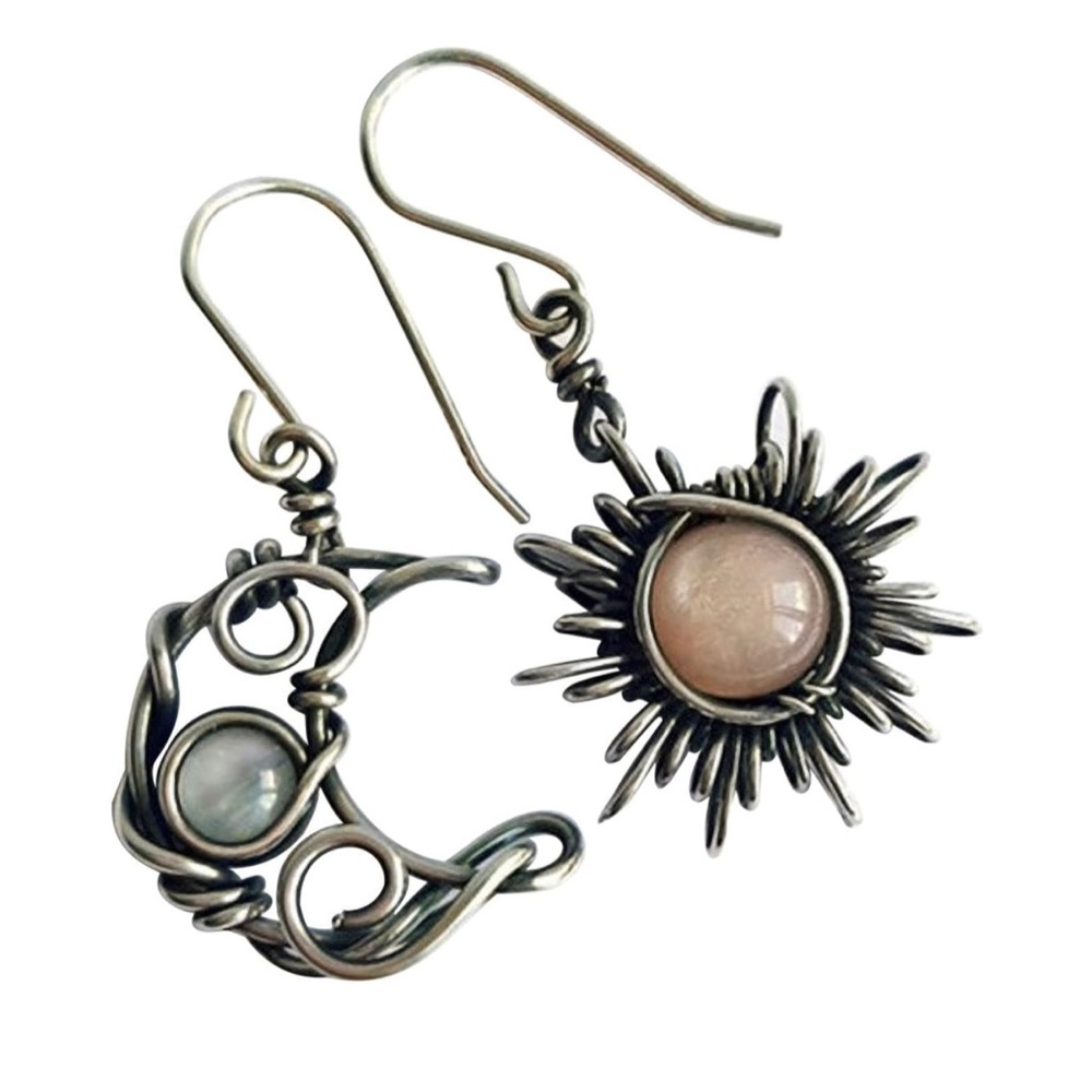 Vintage Boho Sun Moon and Stars Drop Dangle Earrings